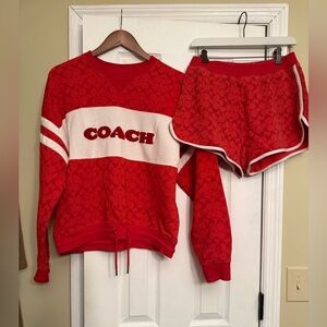 RARE Authentic Coach Red Logo Sweatshirt Shorts lounge Set small $650